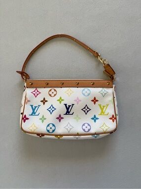 *Pristine* Louis Vuitton Vintage White Multicolor Monogram Pochette Shoulder Bag